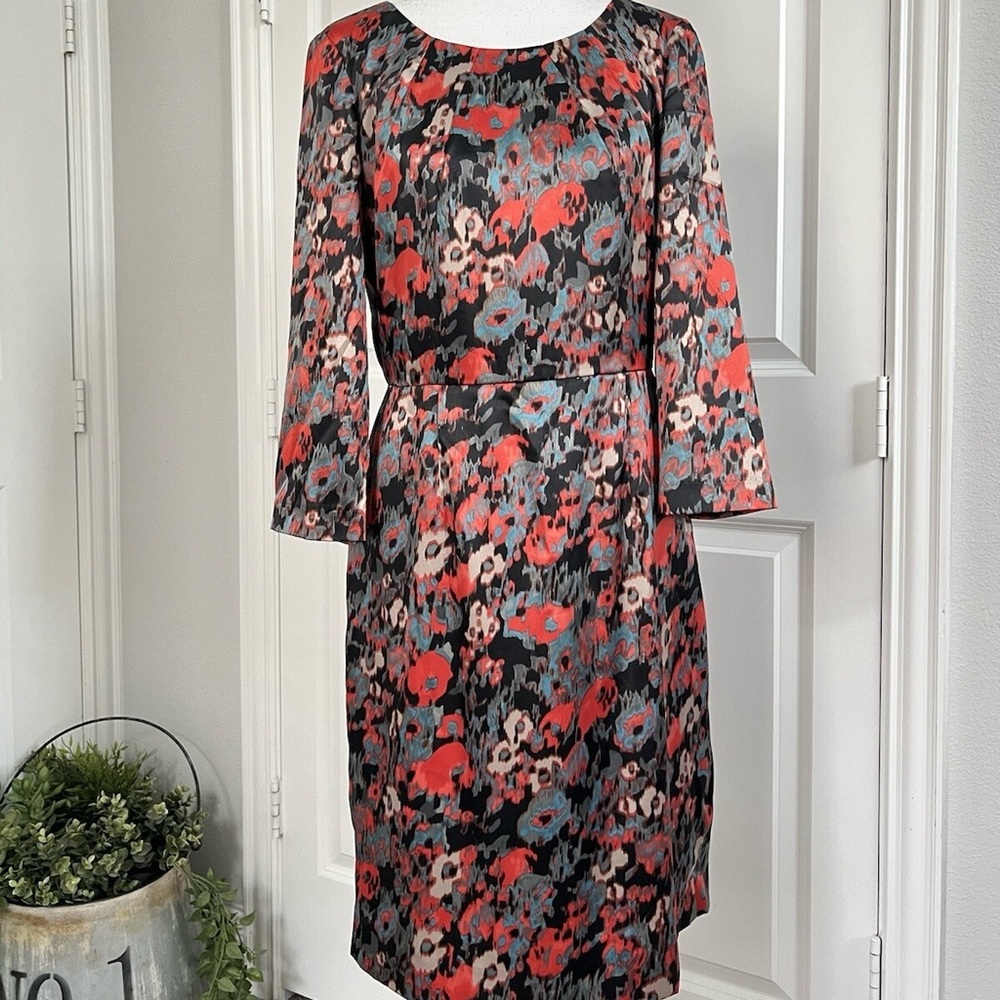 ANTONIO MELANI Red and Black Floral Long Sleeve Dress